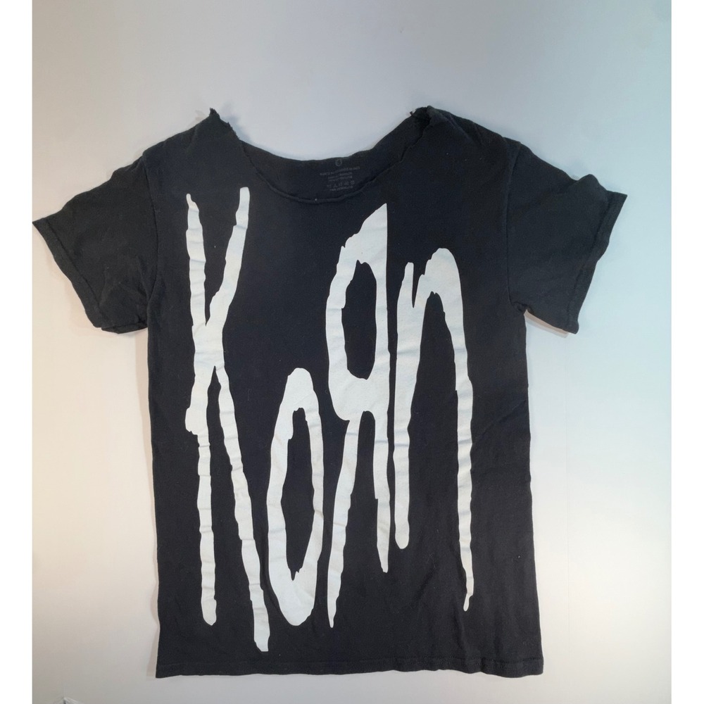 Korn Band Graphic Tee Black Short Sleeve Cut Neck Nu-Metal Shirt Small